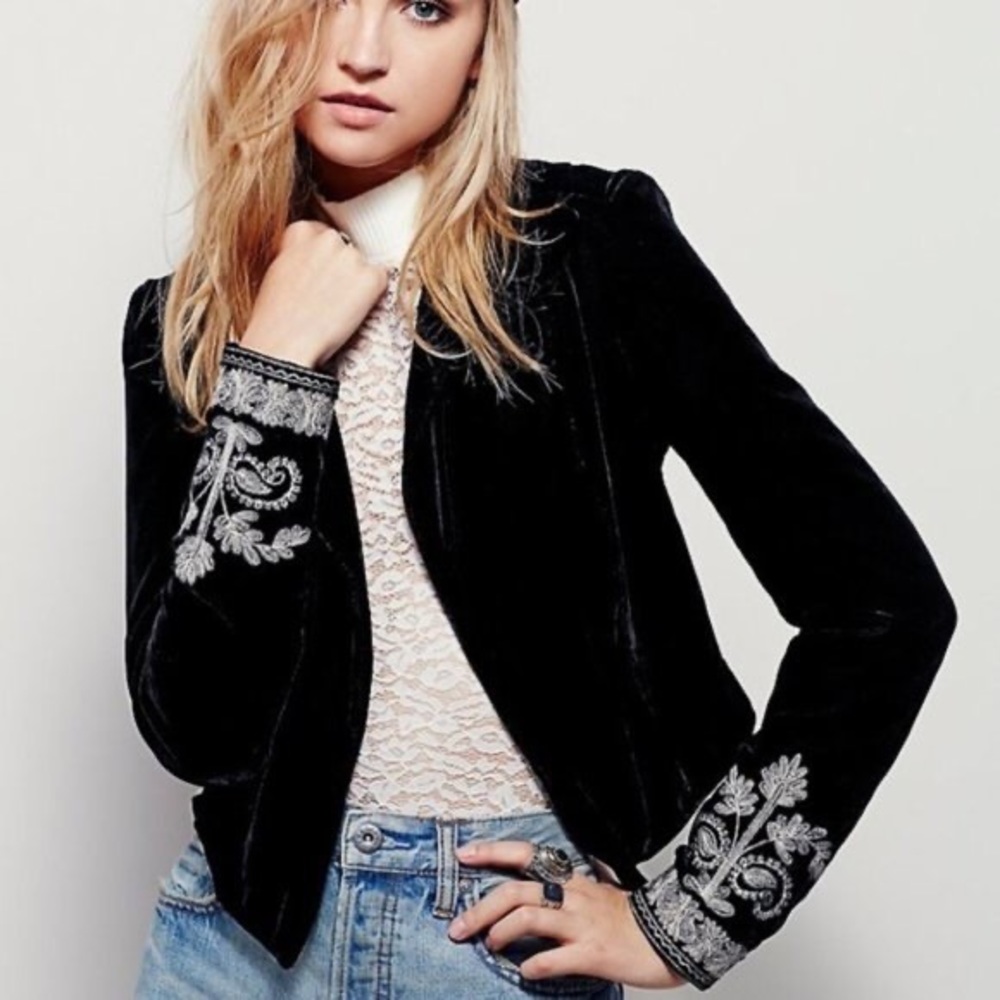 Free People Velvet Embroidered Jacket